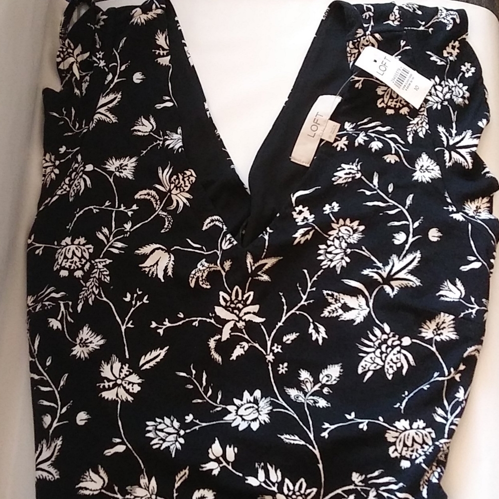 LOFT Rainforest Cutout Button Back Midi Dress, Floral Black and White. - Picture 6 of 15